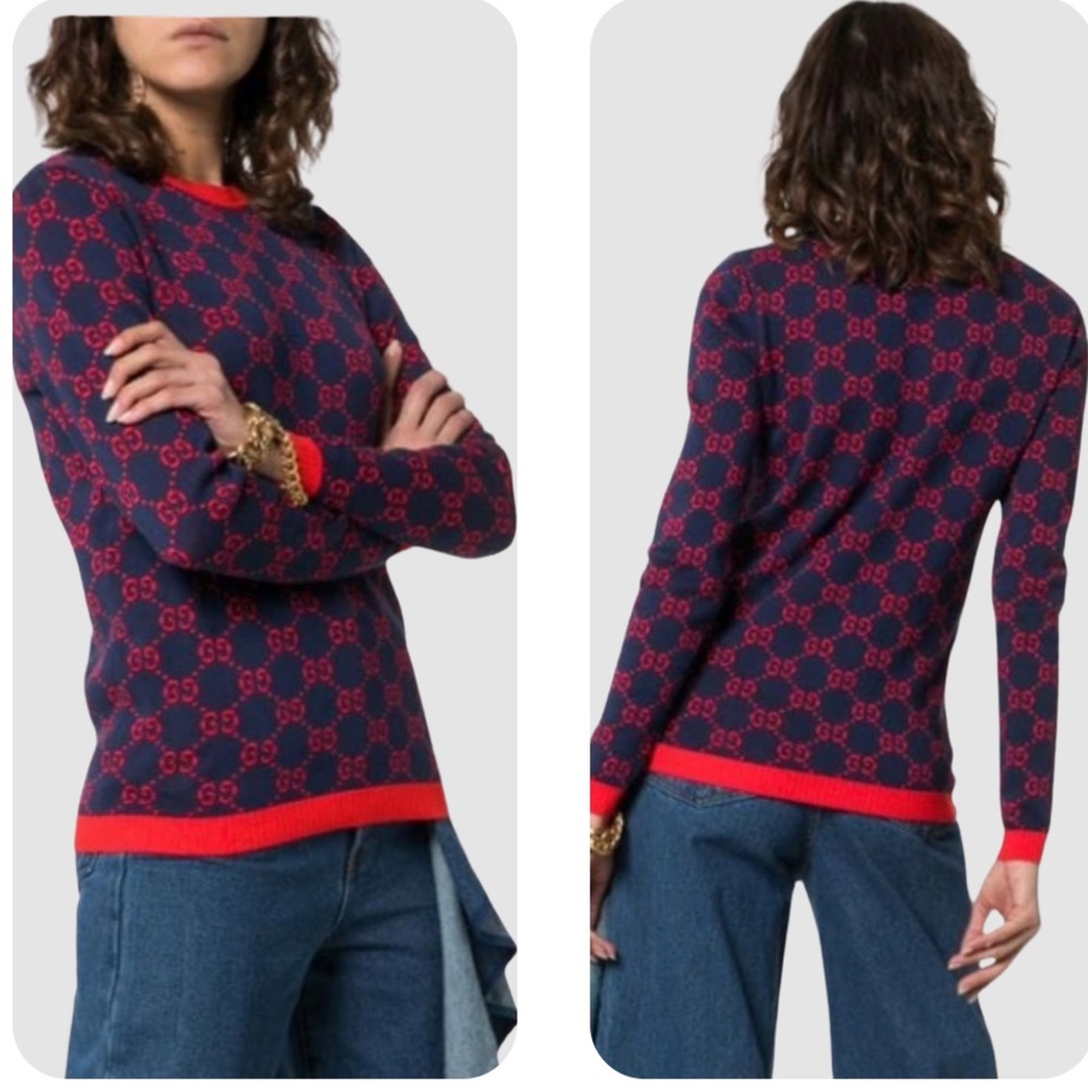 Gucci Navy & Red Logo Crewneck Sweater